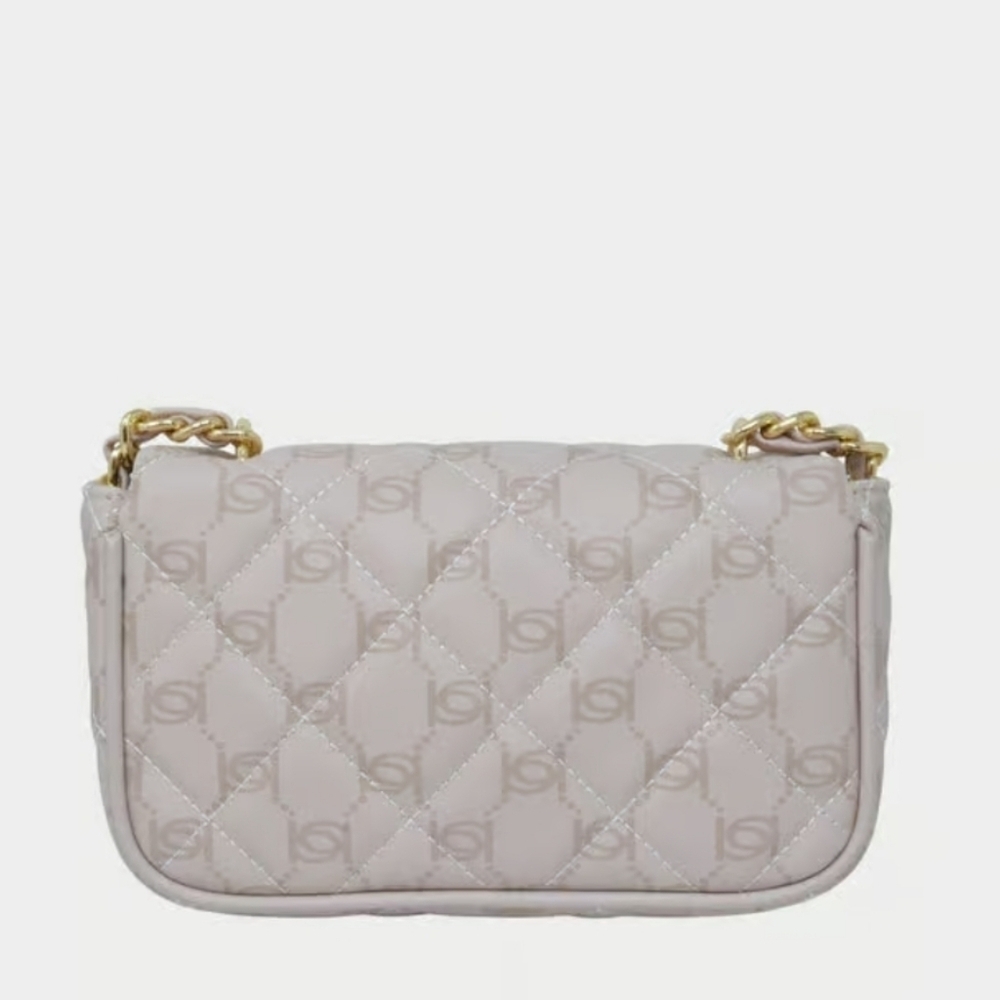 Bebe Liv Monogram 2 Way Bag - Bone and Latte Logo NWT Nude Quilted Crossbody Bag - Picture 2 of 8